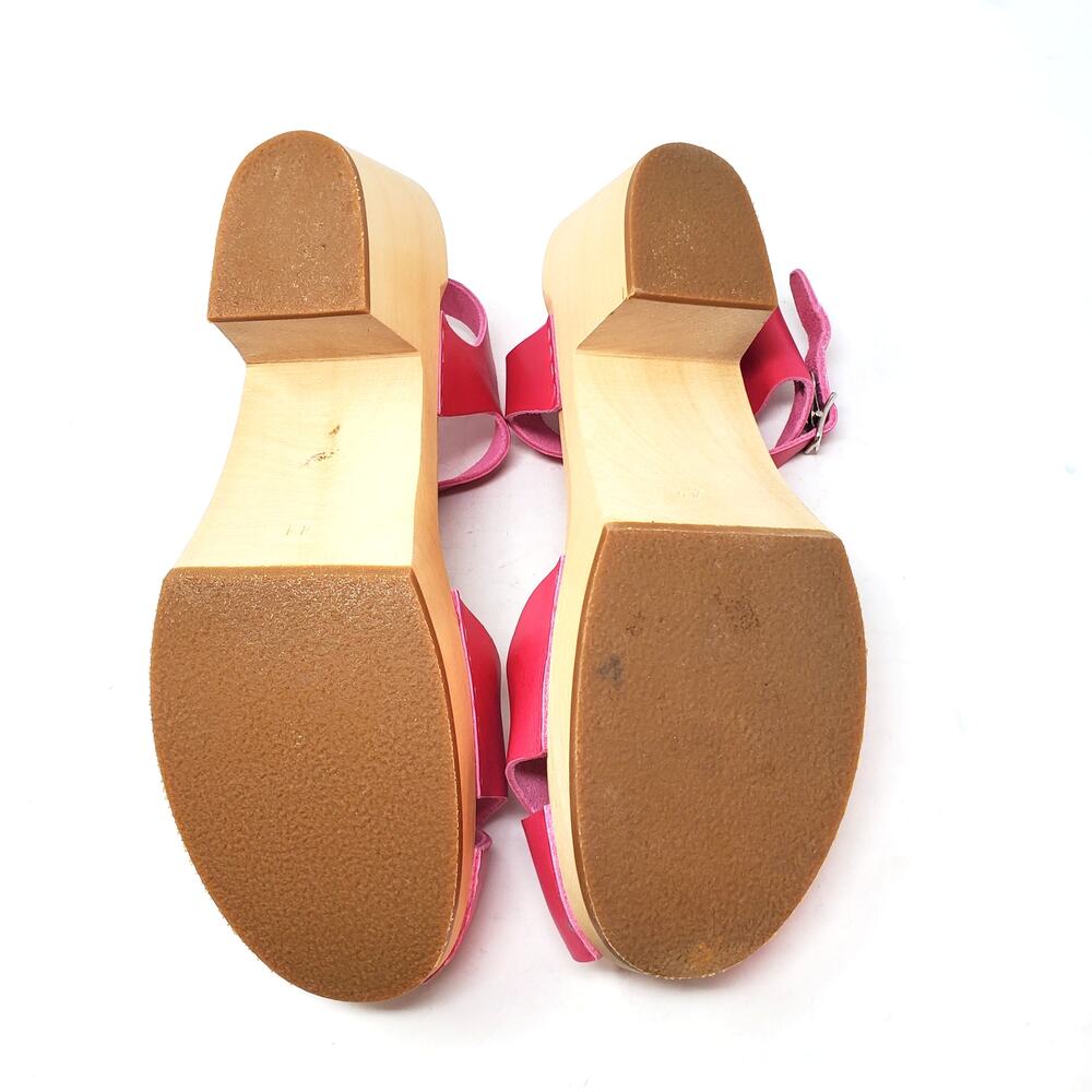 Swedish Hasbeens Mirja Heeled Clog Sandals Strappy Peep Toe Cherry Pink 41 US 11 - Picture 8 of 9